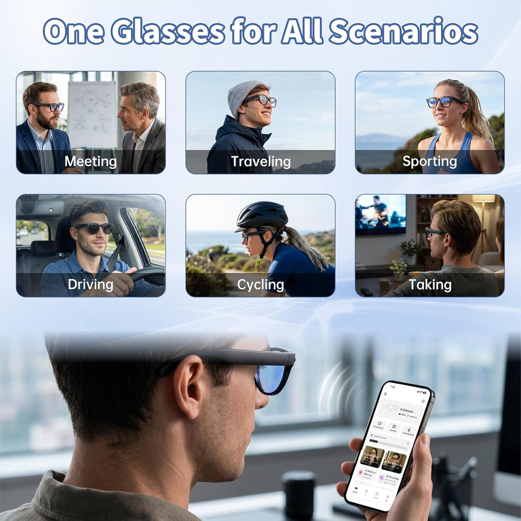 AI Smart Glasses with 8MP Camera ,Photo Capture,4K Video ,Real Time Translation, Recording,GPT Identify Objects, Open-Ear Audio,Photochromic Lenses Bluetooth Wearable tech Glasses for Travel Vlog Work