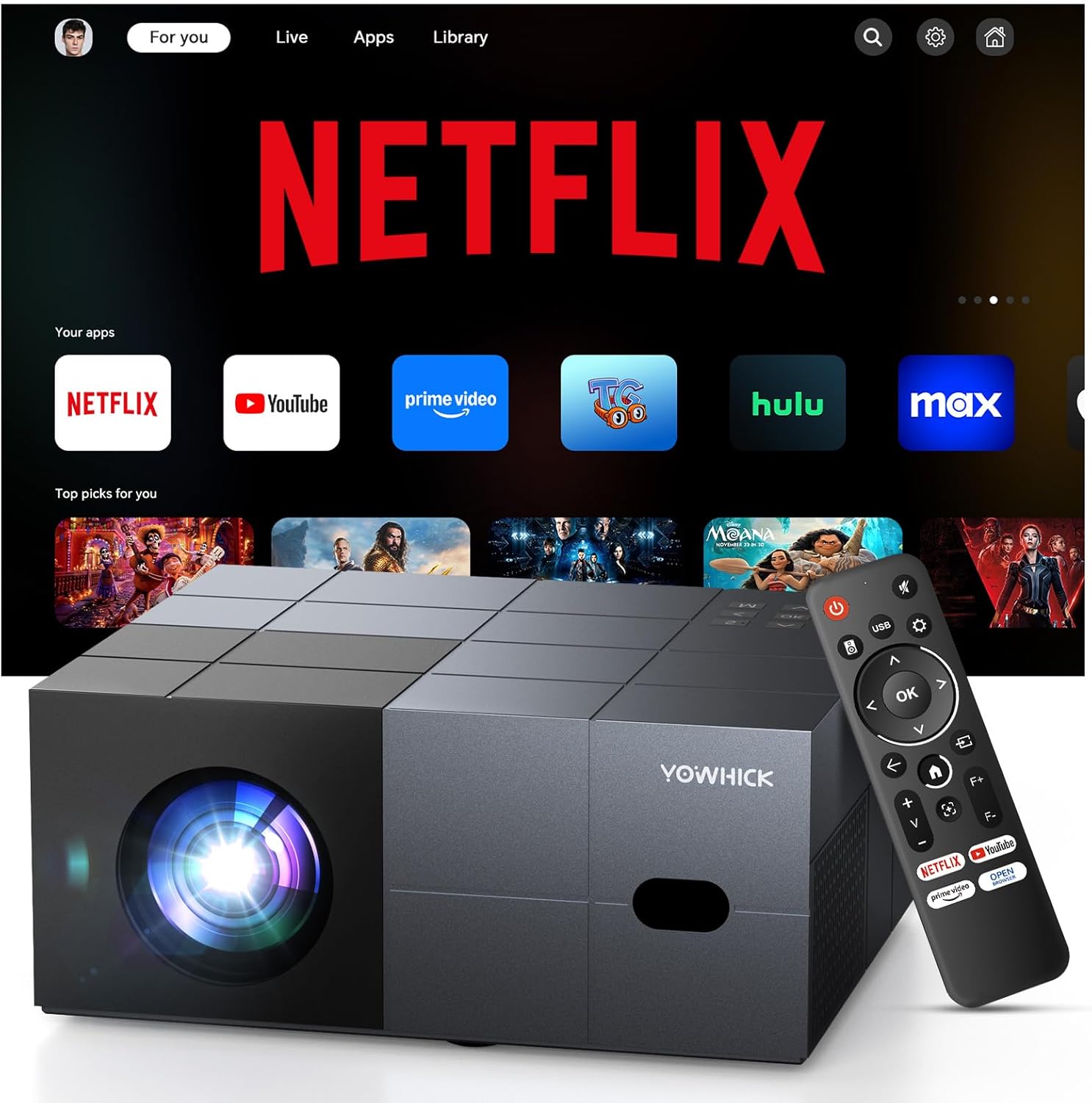 4K Projector with Built-in Apps, 1500 ANSI/Compatible with Netflix/Dolby Audio Smart Projector with WiFi 6 and Bluetooth 5.3,Outdoor Movie Proyector for Home Theater Gift for Her/Him