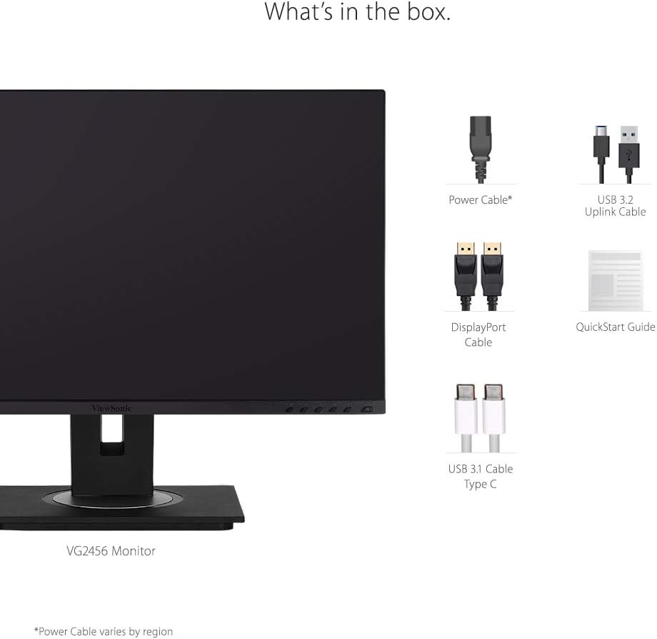 ViewSonic VG2456 24 Inch 1080p Monitor with USB 3.2 Type C Docking Built-in Gigabit Ethernet and 40 Degree Tilt Ergonomics for Home and Office (Renewed)