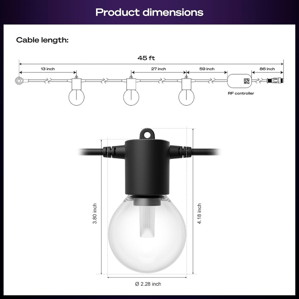 Philips Hue Festavia Globe Outdoor String Lights, White & Color Ambiance, 45ft,16 Bulbs, Dimmable, Control with Hue App or Voice, Bridge Required