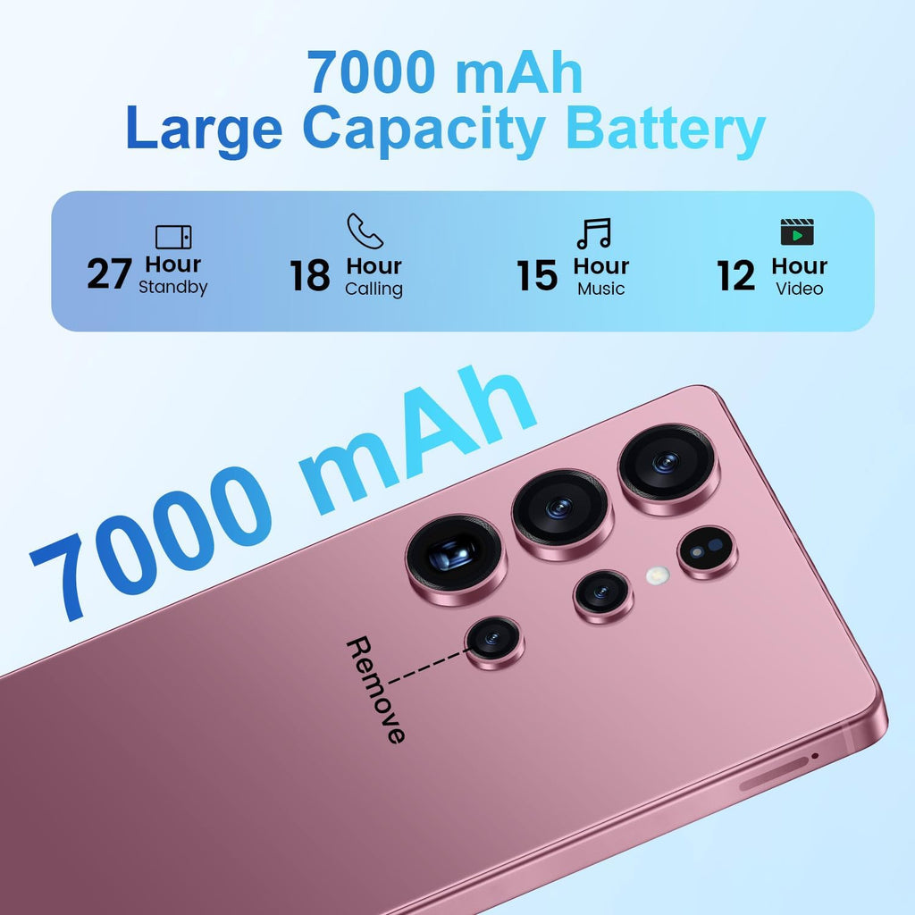 Huness I25 Ultra Unlocked Phone,Built in Pen The Phone,Cell Phone Battery 7000mAh 6.99" HD Screen,Android 14 16+512GB Smartphone,Dual SIM/5G/Face ID/Fingerprint Lock/GPS (Rose Gold, 16+512)