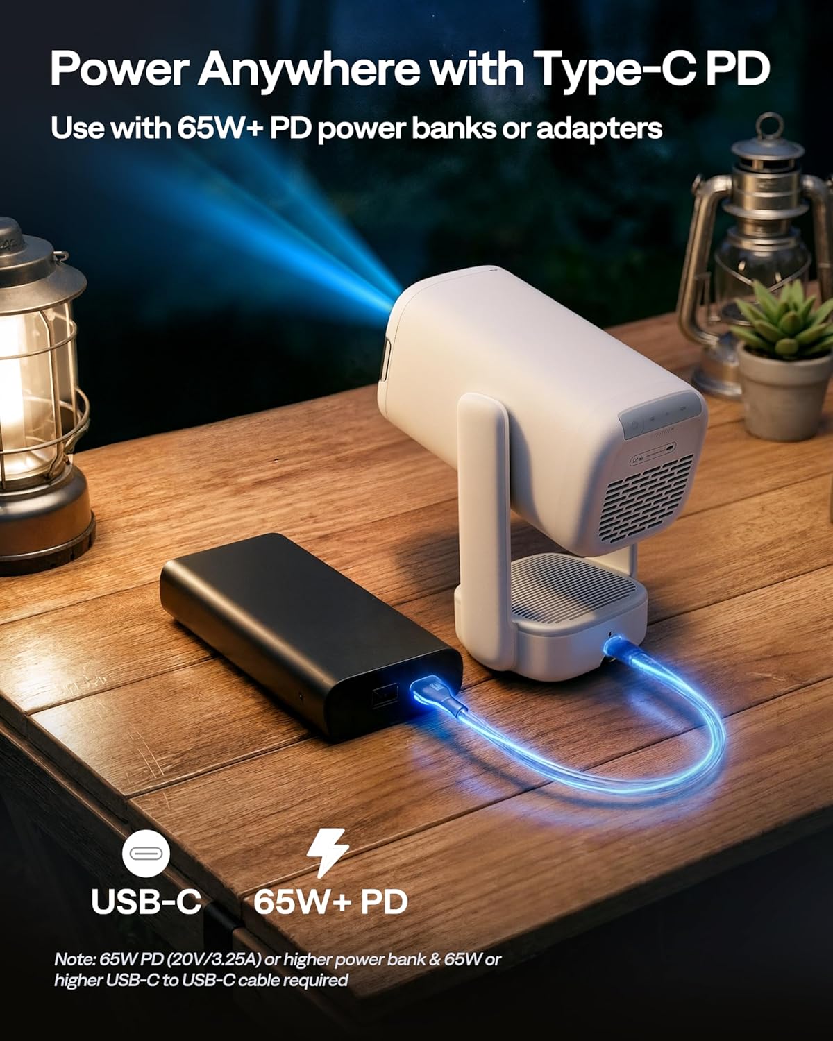 Aurzen D1 air Smart Portable Projector with WiFi and Bluetooth, USB-C Powered, Easy Auto Setup, 16W Dolby Audio, Built-in Apps, Native 1080P HDR10, Outdoor Movie Projector, White
