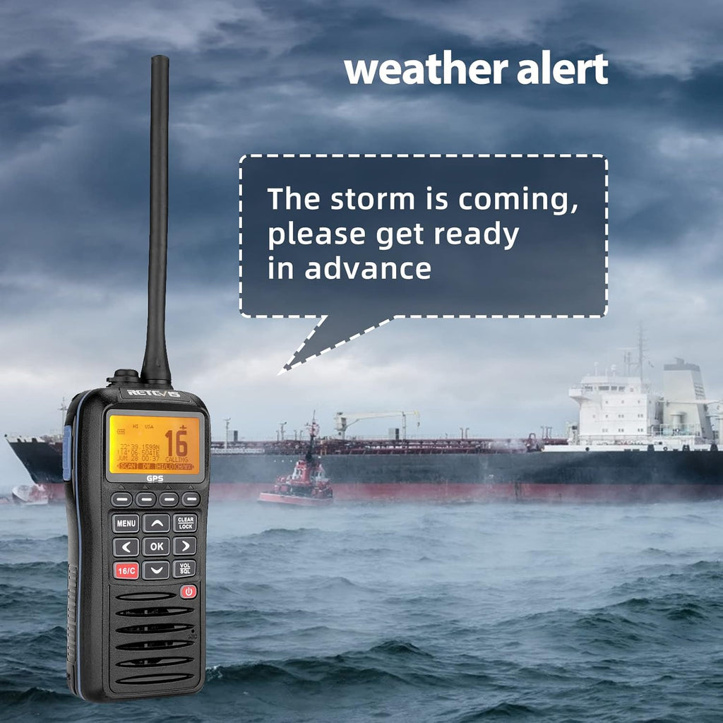 Retevis RM40 Marine Radio with GPS,DSC Distress Call,Mob Alarm,IP67 Waterproof Floating Handheld Radio,NOAA Weather Alert,1500mAh Battery,International Channels,for Boats Sailing Coast Guard (1 Pack)