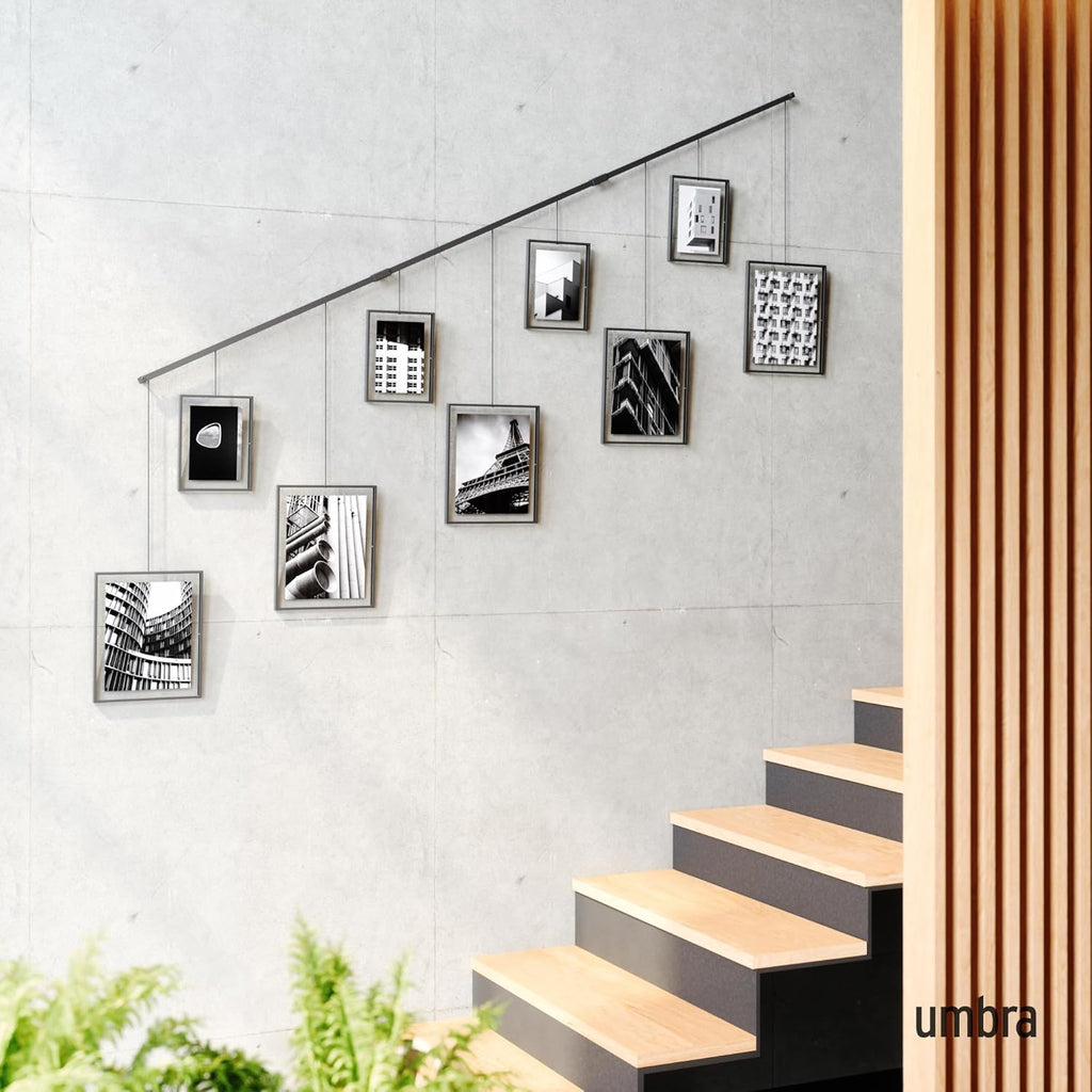 Umbra Exhibit Picture Frame Gallery Set, Adjustable Wall Collage Displays Nine Photos (Four 5x7" and Five 8x10"), Set of 9, Black