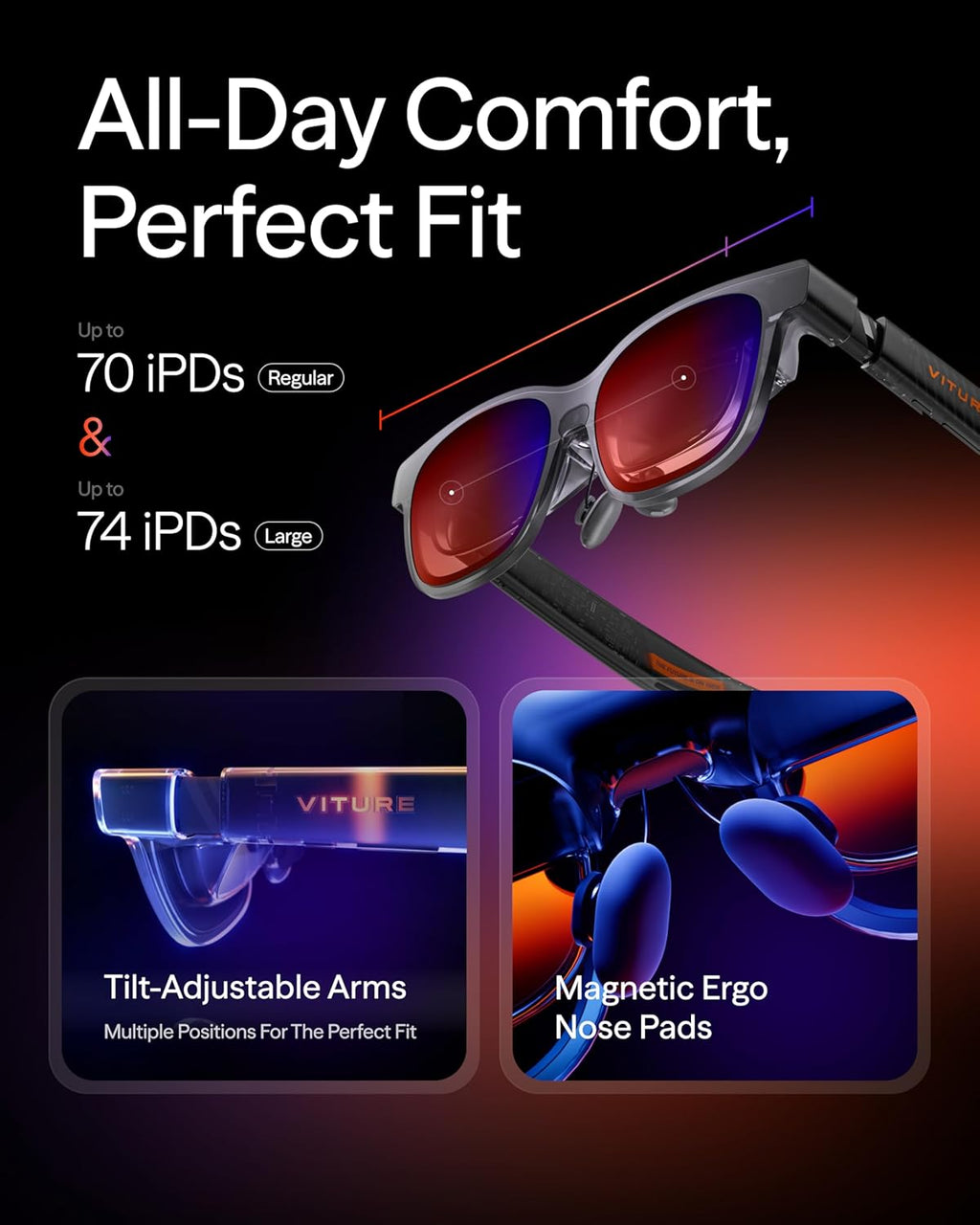 VITURE Luma Pro XR Glasses — 152” 1200p 120Hz Ultra Sharp Display, 52° FOV, Electrochromic Film,Myopia Adjustments, Harman Audio, AR Glasses for iPhone 17/16/15, Android, Mac, PC, Steam Deck, Switch 2