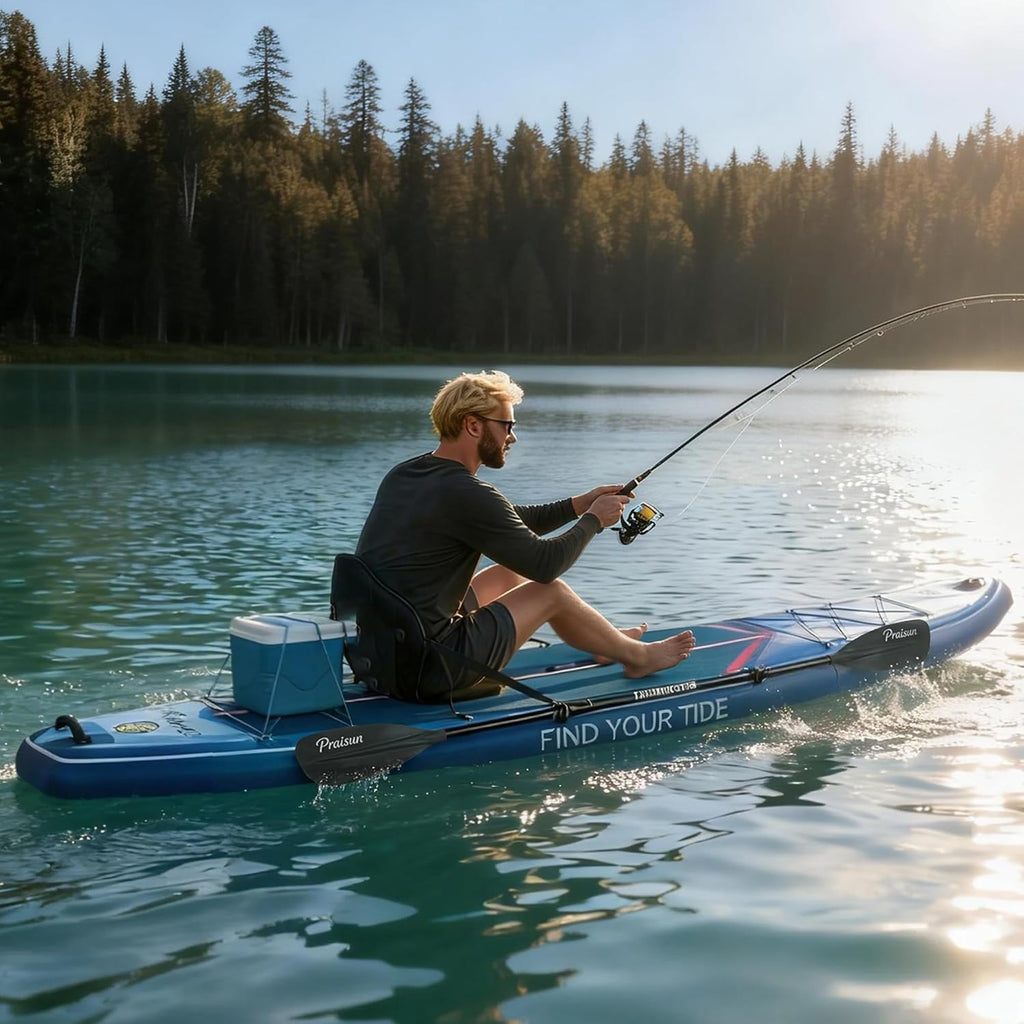 PRAISUN 12' x 35” Inflatable Paddle Board, 450lbs Extra Wide Stand Up Paddleboard for Youth/Adults of All Skill Levels, Stable SUP with Seat & Full Kit, for Fishing, Yoga, Lake & Ocean