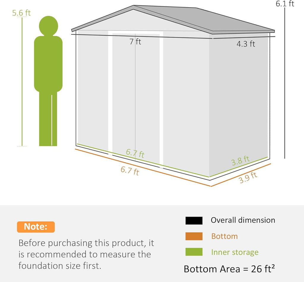 Outsunny 7' x 4' Outdoor Storage Shed, Garden Tool Metal Shed with Foundation Kit, Double Lockable Door, Air Vents and Sloping Roof, for Backyard, Patio, Lawn, Brown
