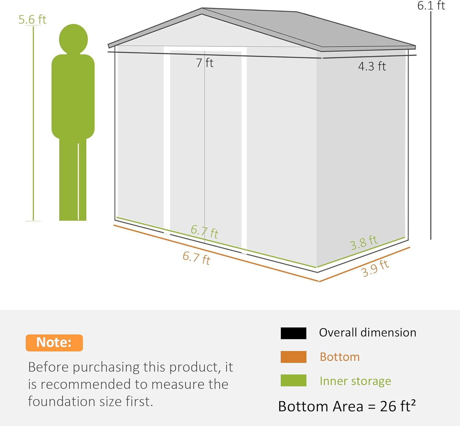 Outsunny 7' x 4' Outdoor Storage Shed, Garden Tool Metal Shed with Foundation Kit, Double Lockable Door, Air Vents and Sloping Roof, for Backyard, Patio, Lawn, Brown