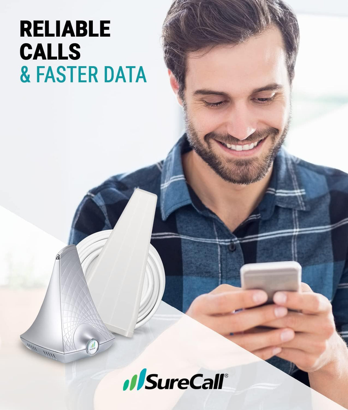 SureCall Flare 3.0 Cell Phone Signal Booster for Home & Office up to 3500 sq ft, Boosts 5G/4G LTE, Yagi Outdoor Antenna, Multi-User, Verizon AT&T Sprint T-Mobile, FCC Approved, USA Company