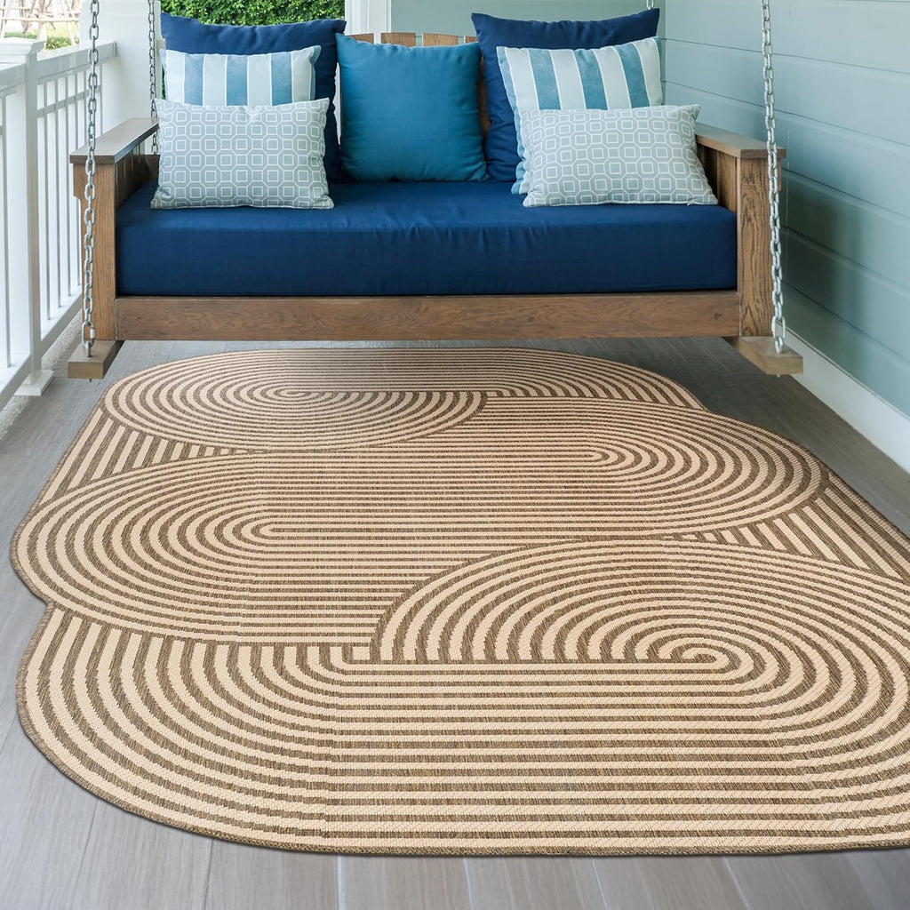 JONATHAN Y Geometric Arch Stripe Indoor Outdoor Area Rug 9X12 Beige/Brown, Margot Modern for Backyard, Patio, Porch, Easy-Cleaning, High Traffic, Pet-Friendly, Non-Shedding (SHP201A-9)