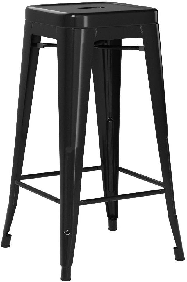 FDW Bar Stools Set of 4 Counter Stool Metal Bar Stools 30 Inches Height Industrial Bar Chairs Patio Stool Stackable Modern Backless Indoor Outdoor Metal Bar Stool Kitchen Stools Chairs,Black