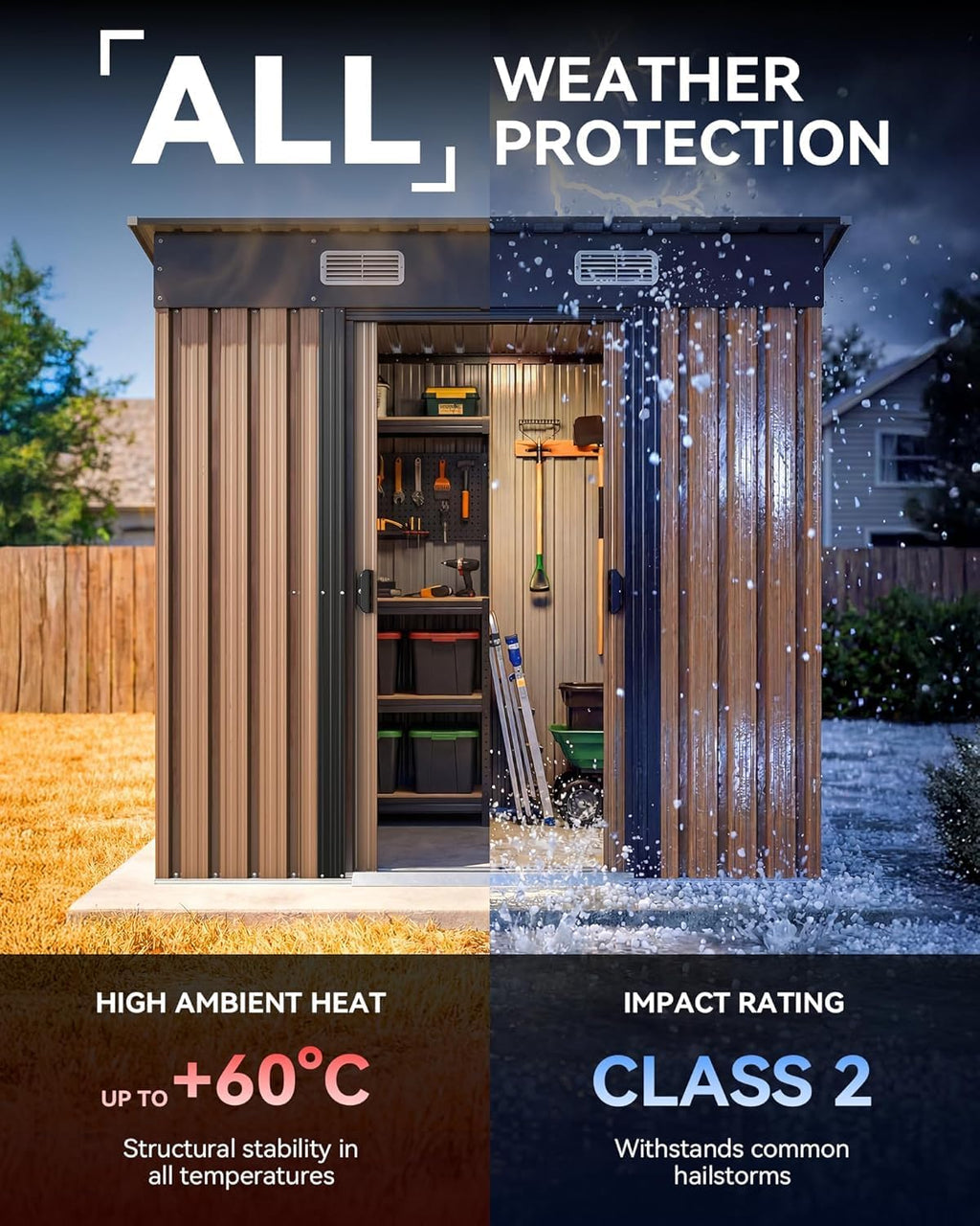 6x4FT Outdoor Storage Shed, Waterproof Metal Garden Shed with Lockable Sliding Door, Outside Tool Shed for Backyard Garden Patio Lawn Poolside