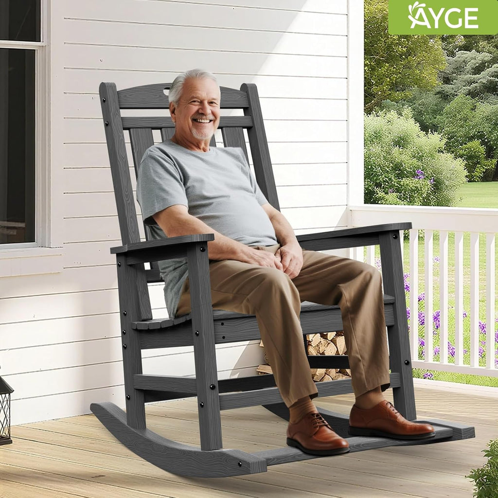 Ayge Patio Rocking Chair Set of 2 .HDPE Outdoor Rocking Chair for for Garden,Porch,Lawn,Yard,Grey