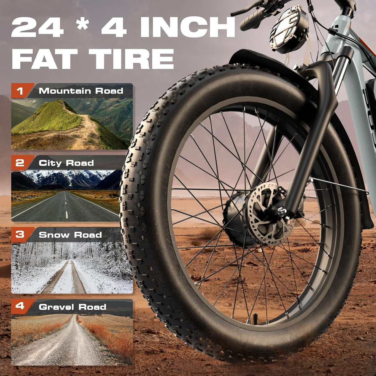 4000W Dual Motor Ebike with 52V 25Ah Removable Battery for Adults,Max Speed 38MPH Up to 100 Miles,24" Fat Tire Electric Bike for Snow Off-Road Commuter E-Bike for Men