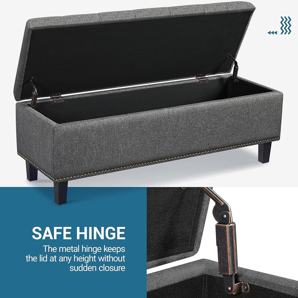 Yaheetech 49" Ottoman with Storage, Tufted Storage Ottoman Bench with Safety Hinge, Entryway Shoe Benches for Bedroom, Living Room, Holds up to 520 lb, Dark Gray