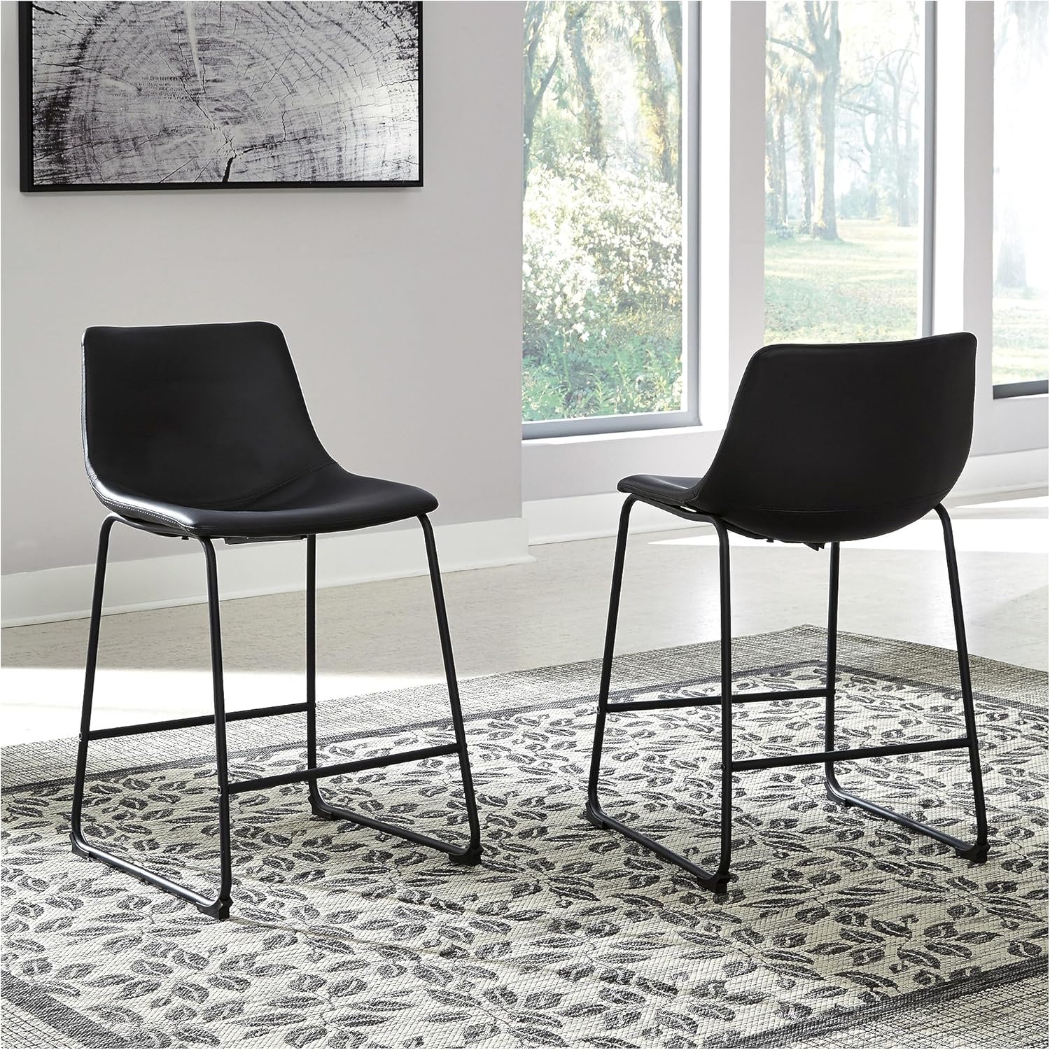 Signature Design by Ashley Centiar 24" Counter Height Modern Bucket Barstool, 2 Count, Black