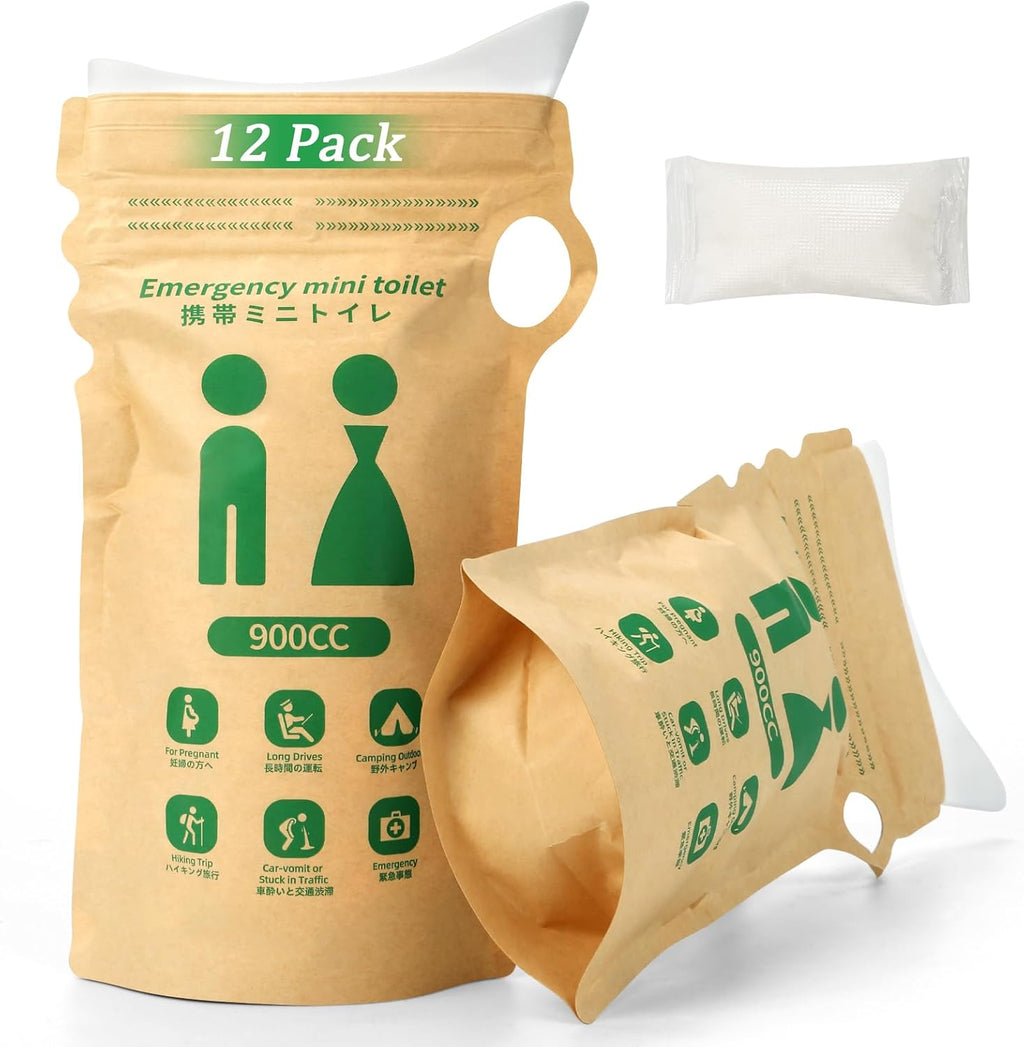 Disposable Urine Bag Pee Bags - Waterproof Eco-Friendly Degradable Paper Portable with Double Zipper Leakproof Seal for Women Men Camping Travel Emergency Toilet