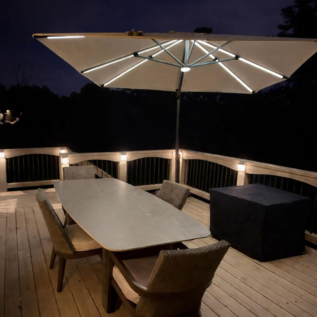 PURPLE LEAF 10 Feet Patio Umbrella Outdoor Cantilever Solar Powered LED Square Umbrella Aluminum Offset Umbrella with 360-degree Rotation for Garden Deck Pool Patio, Beige