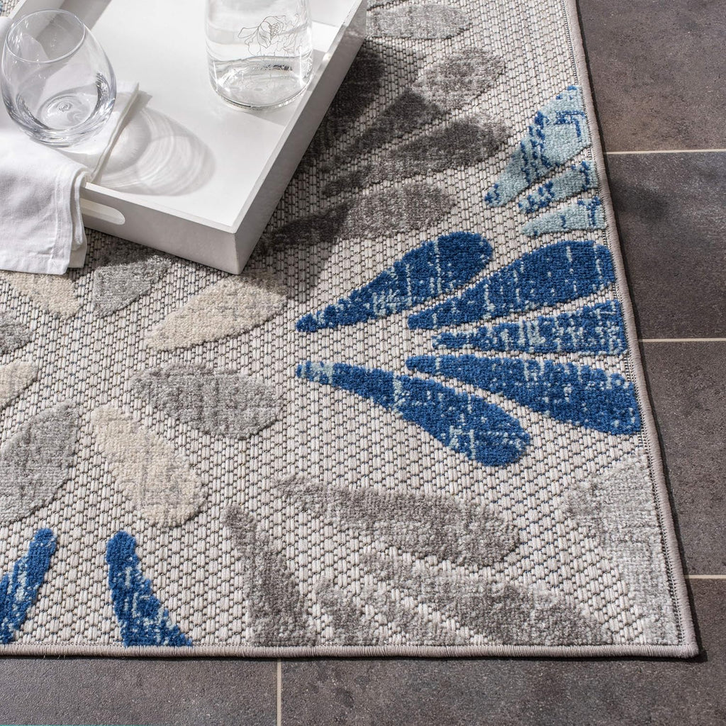 SAFAVIEH Washable Rug Outdoor Cabana Collection - 9' x 12', Grey & Blue, Non-Shedding & Easy to Clean, Ideal for Patio, Backyard, Mudroom (CBN800F)