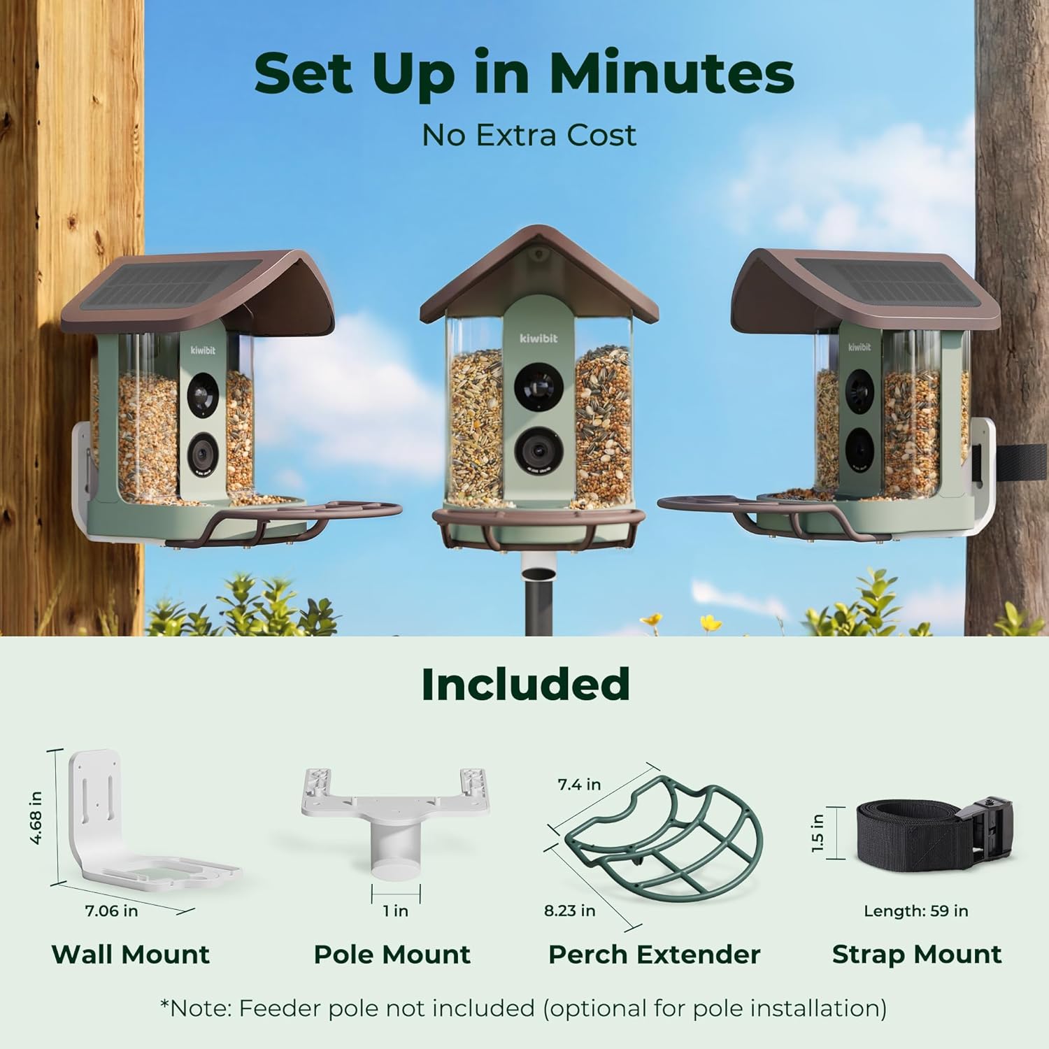 Kiwibit Solar Smart Bird Feeder with Camera No Subscription, AI Bird Species Identification, 4K HD Live Video & 8MP Photos, Wireless Outdoor Wild Bird Watching Gifts for Bird Lovers, Brown