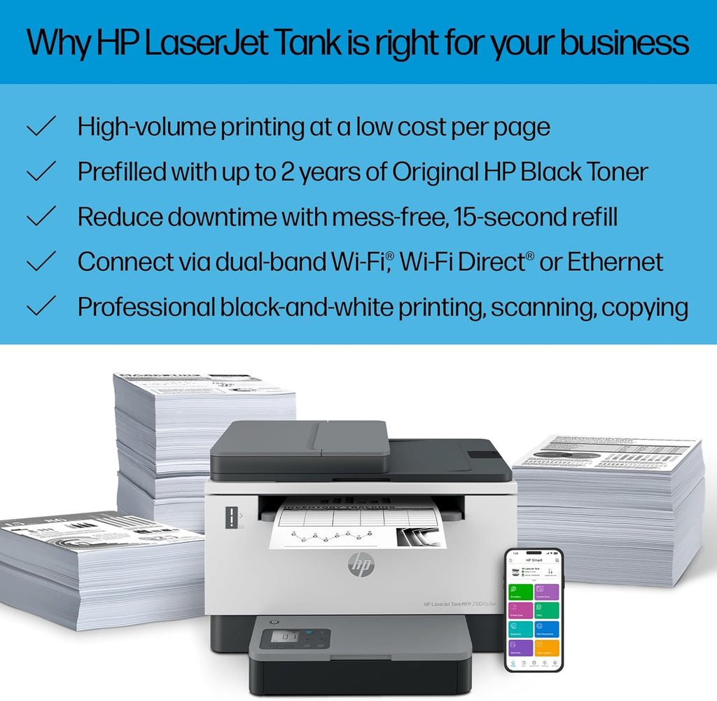 HP LaserJet-Tank MFP 2604sdw Wireless Black & White Printer Prefilled with Up to 2 Years of Original Toner (381V1A)