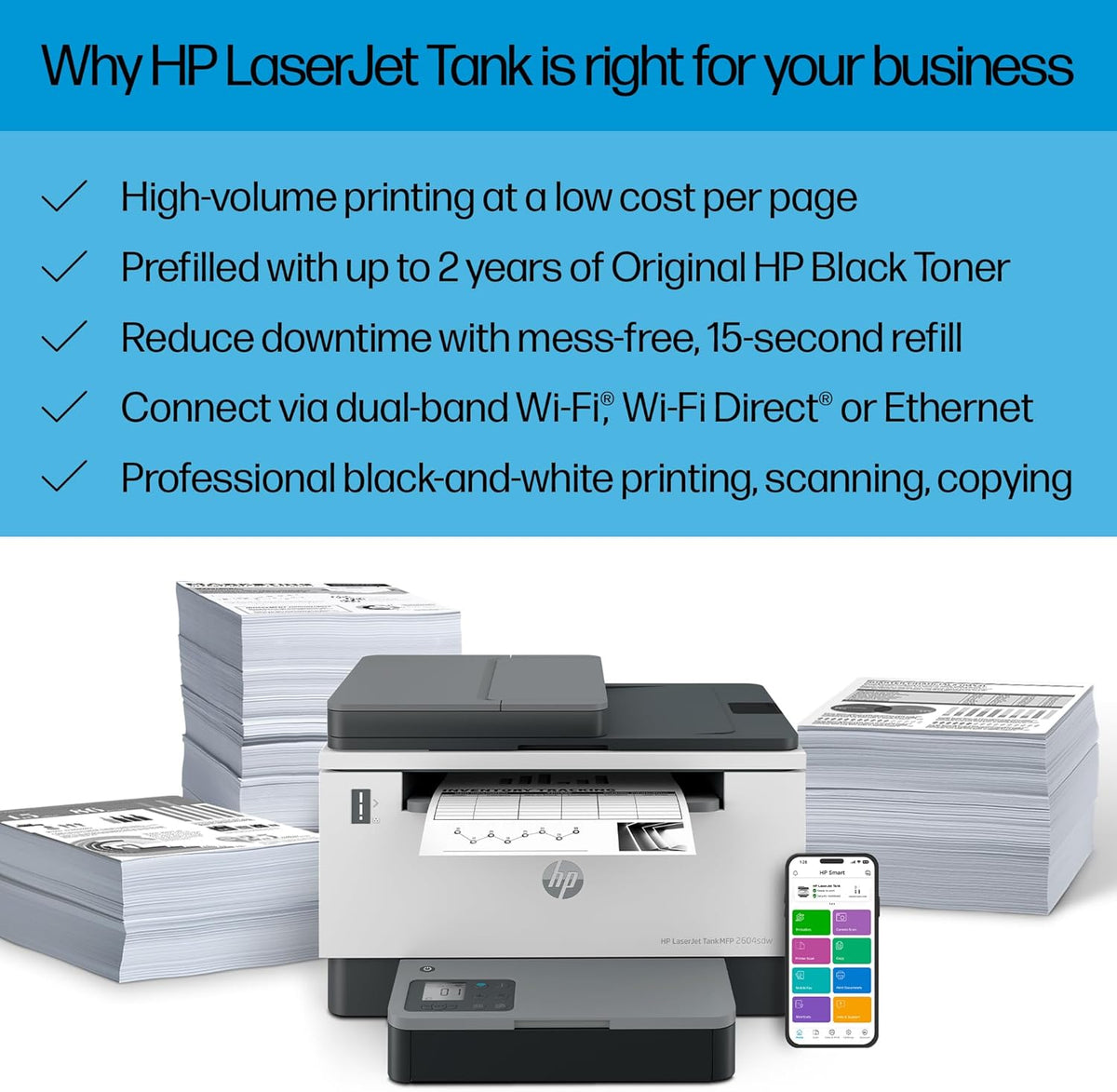 HP LaserJet-Tank MFP 2604sdw Wireless Black & White Printer Prefilled with Up to 2 Years of Original Toner (381V1A)