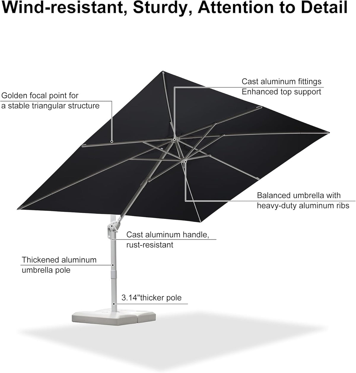 PURPLE LEAF 9' × 11.5' Patio Umbrella With Base White Cantilever Umbrella Square Outdoor Offset Umbrella Windproof with 360° Rotation for Garden Deck Pool, Grey