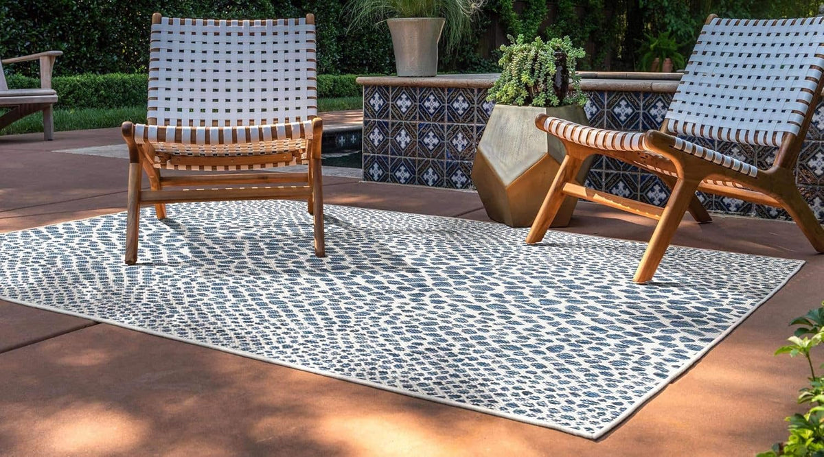 Unique Loom Outdoor Collection Area Rug - Cape Town (9' x 12' Rectangle, Blue/Ivory)