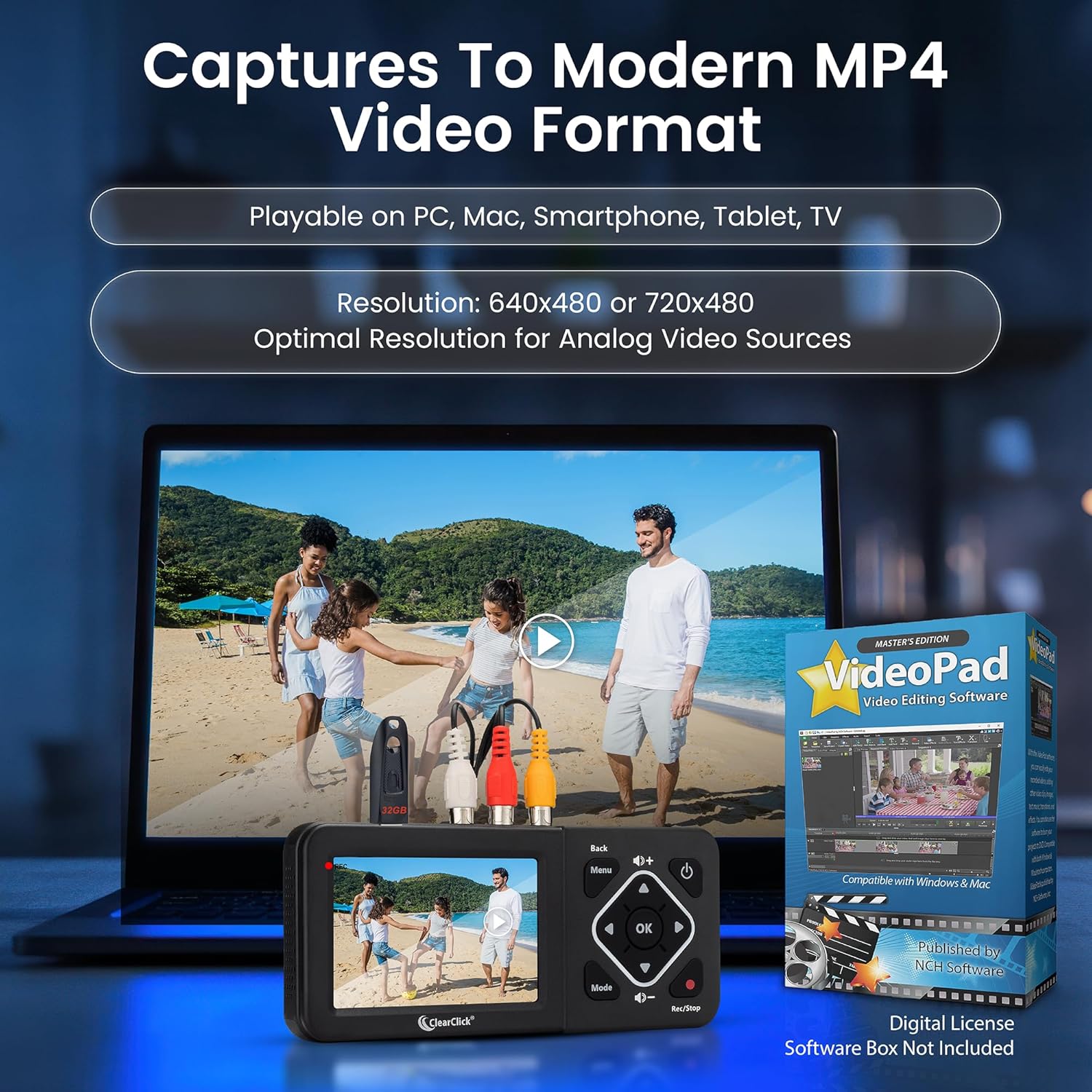 ClearClick Video to Digital Converter 2.0 (Second Generation) - Record Video from VCR's, VHS Tapes, AV, RCA, Hi8, Camcorder, DVD, Gaming Systems (Bundle) Requires Working VCR/Camcorder & Tapes