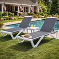 Kozyard 3-Piece Outdoor Chaise Lounge Chair Set, Fully Flat Adjustable Patio Lounger with Aluminum Frame & Resin Legs, Textilene Fabric for Poolside, Backyard & Beach (Gray, 2 Chairs + Table)