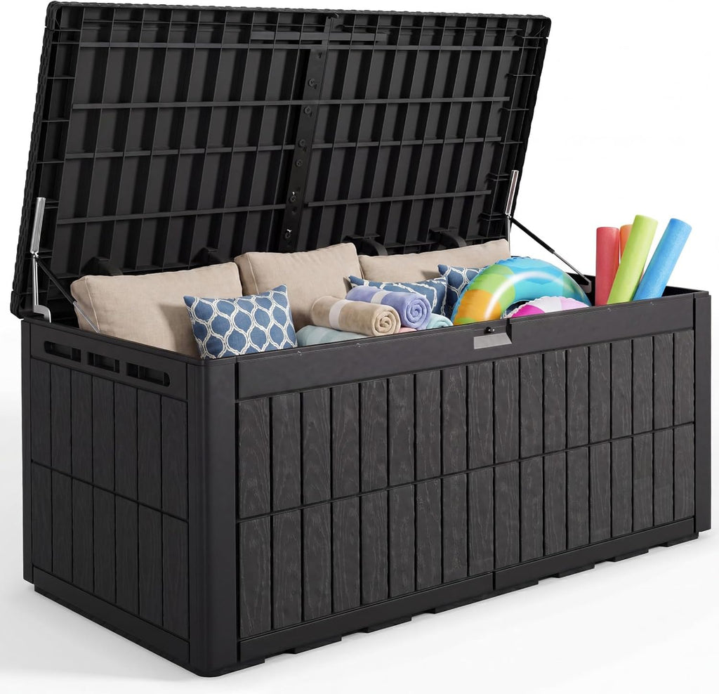 Quictent 220 Gallon Resin Deck Box, Weatherproof Waterproof Outdoor Storage Bench, Heavy Duty UV Resistant Lockable Container for Garden, Pool Supplies, Patio Cushions & Furniture Accessories