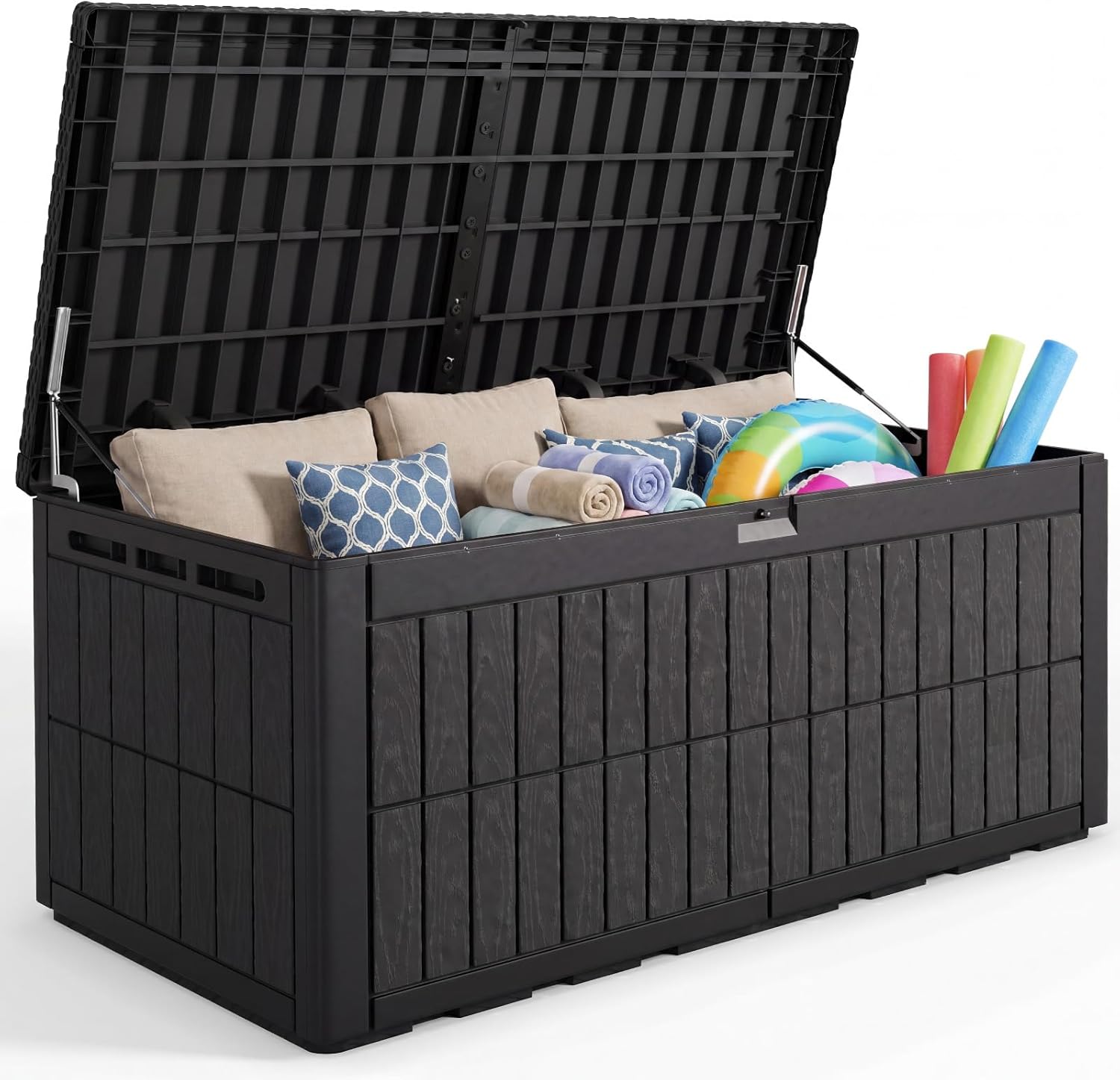 Quictent 220 Gallon Resin Deck Box, Weatherproof Waterproof Outdoor Storage Bench, Heavy Duty UV Resistant Lockable Container for Garden, Pool Supplies, Patio Cushions & Furniture Accessories