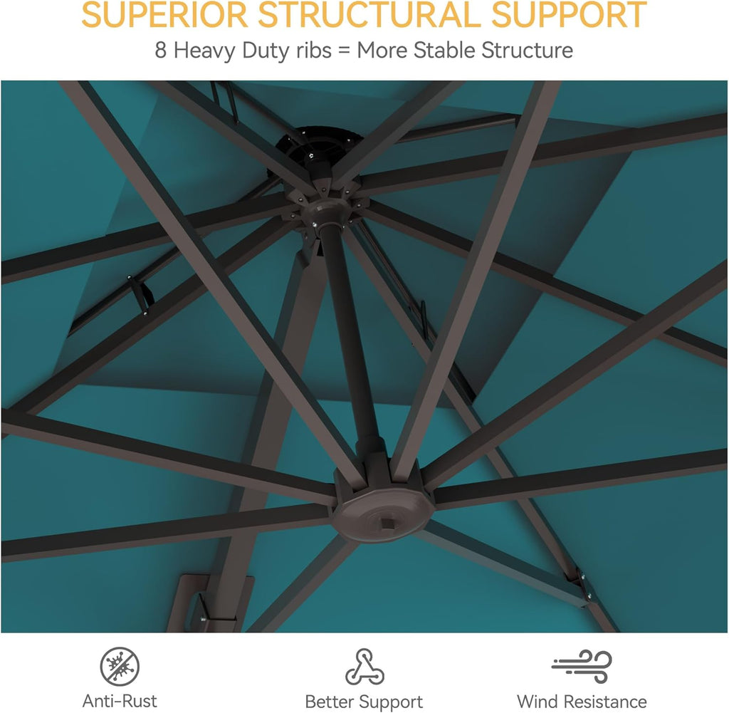 9x12 FT Patio Umbrella, Large Cantilever Rectangular Double Top Heavy Duty Offset Umbrellas with 360° Rotation, Outdoor shade for Garden Deck Pool, Turquoise