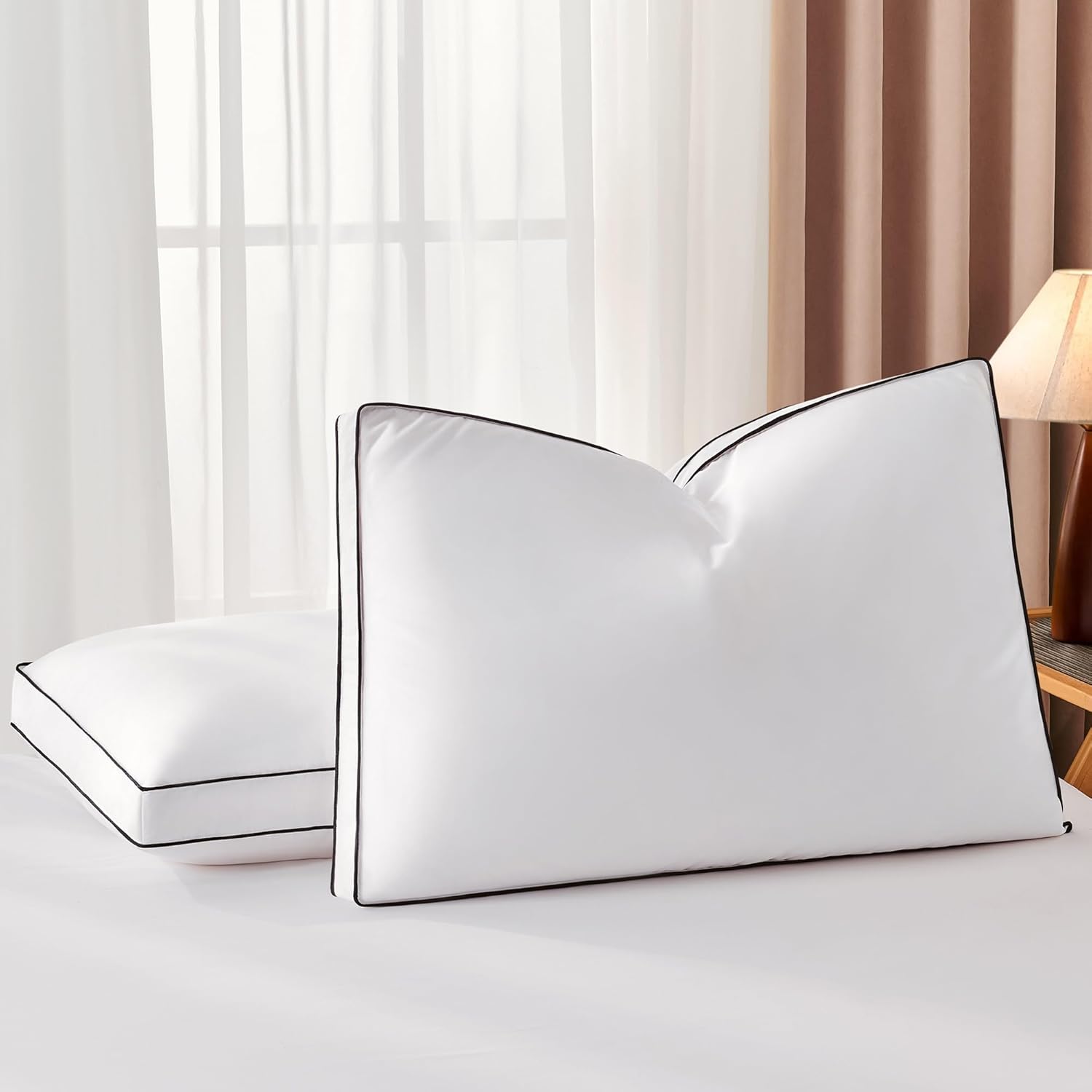 DOWNSTORIA Goose Feather Down King Bed Pillows 2 Pack, Luxury Hotel Collection Pillows Set of 2 with Gusset, Down Surrounded Pillow for Side and Back Sleepers, Gusseted Fluffy Pillows 20x36 in.