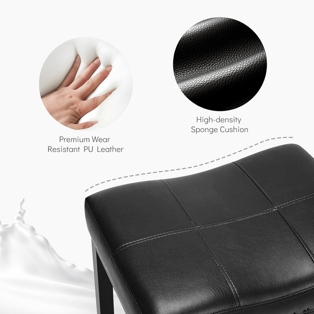 DUMOS Saddle Bar Stools Set of 4, 24 Inch Counter Height Stools with Curved PU Leather Surface, 3.7" Thick Upholstery Bar Height Stools with Footrest for Kitchen Island, Dining, Cafe, Black