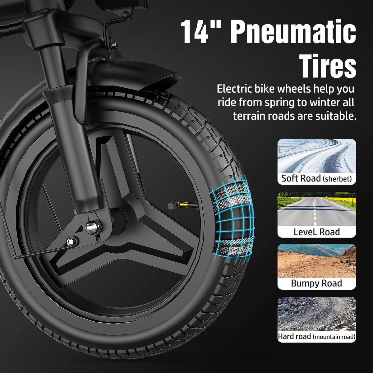 Electric Bike for Adults Teens, 800/1200W Peak Folding Ebike, 22/25MPH & 30/45 Miles Range, 14" Commuting Ebike with Dual Suspension & Dual Brake, 3-Speed Modes, Portable Electric Mini Bike