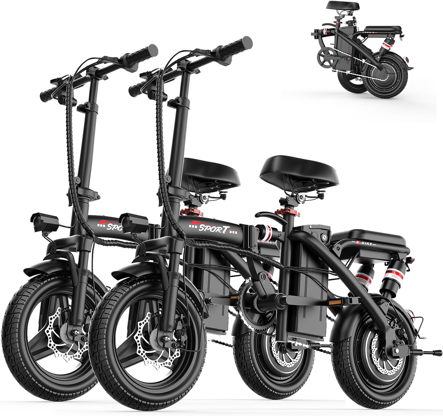 Electric Bike for Adults Teens, 800/1200W Peak Folding Ebike, 22/25MPH & 30/45 Miles Range, 14" Commuting Ebike with Dual Suspension & Dual Brake, 3-Speed Modes, Portable Electric Mini Bike