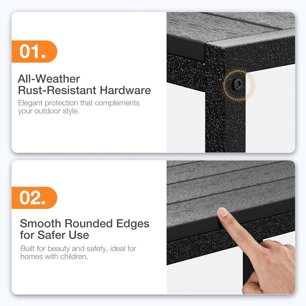 ODK Outdoor Coffee Table with Double-Layer Storage, Rectangle Weather-Resistant Patio Coffee Table for Garden, Balcony, Hot Tub, Poolside, Heavy-Duty Metal Frame, Black
