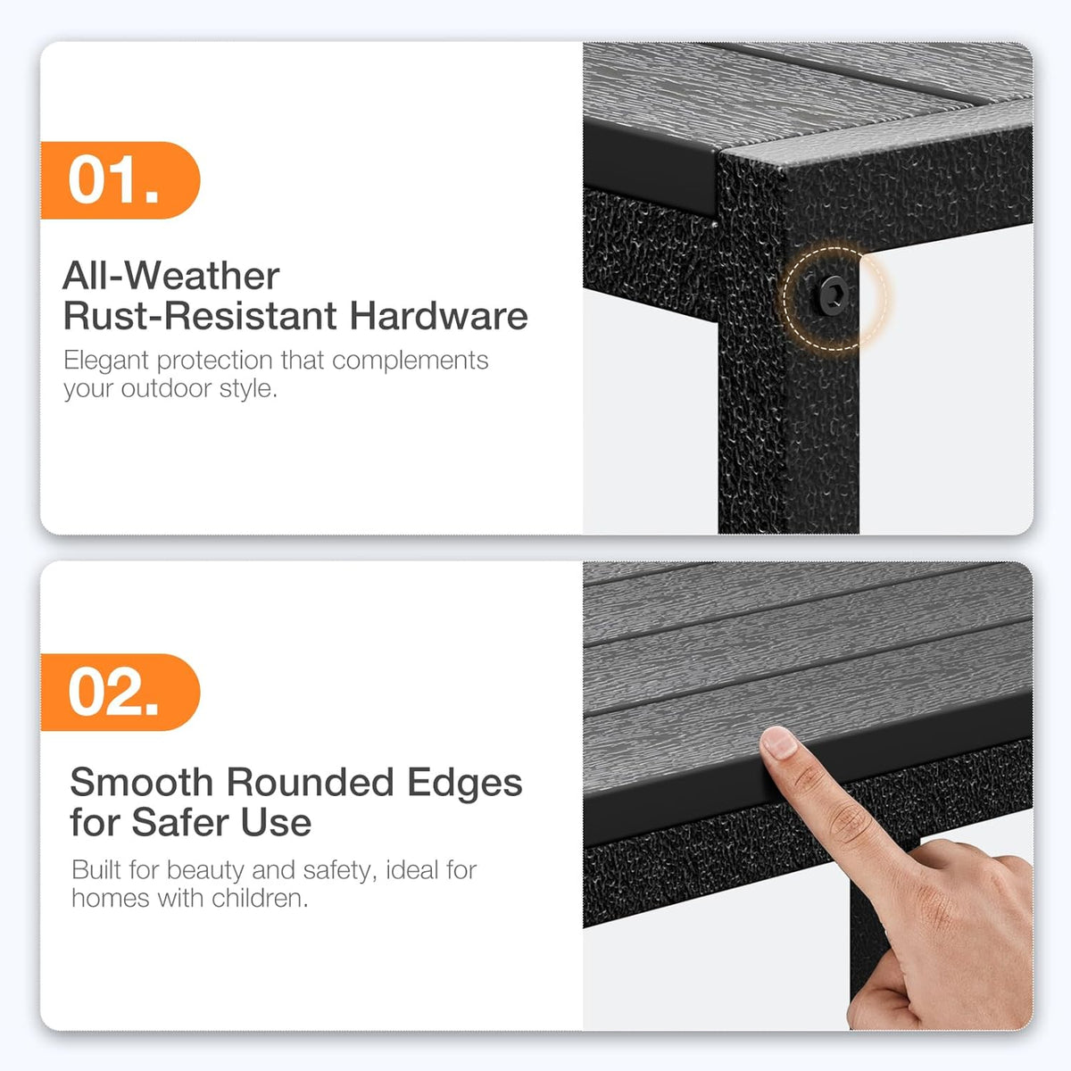 ODK Outdoor Coffee Table with Double-Layer Storage, Rectangle Weather-Resistant Patio Coffee Table for Garden, Balcony, Hot Tub, Poolside, Heavy-Duty Metal Frame, Black