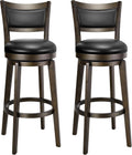 PrimeZone Swivel Bar Stools Set of 2, 32 Inch Tall Bar Height Barstools, Black Faux Leather Bar Stool with High Backrest & Solid Wood Legs & Wrap-Around Footrest, Counter Stools for Pub