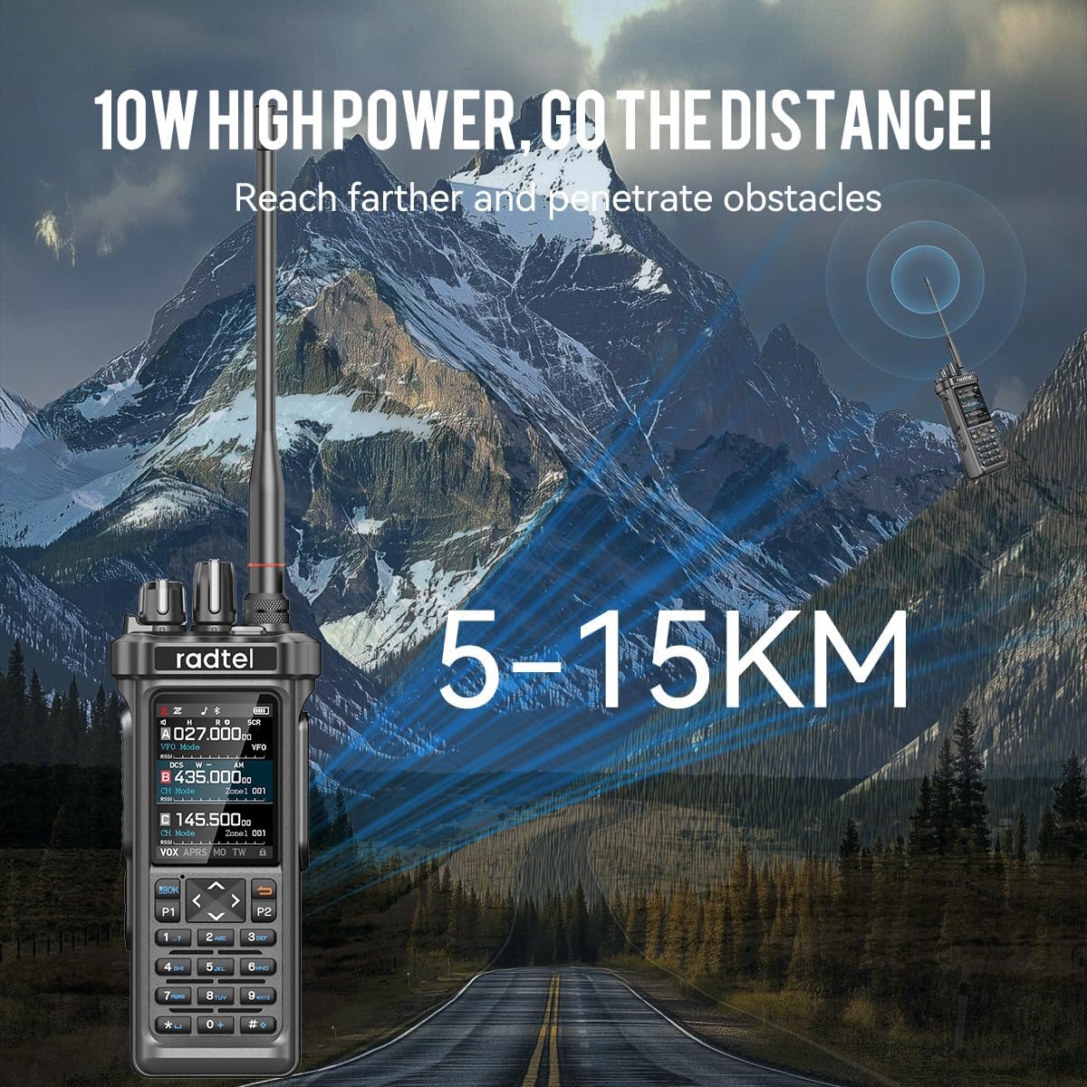 Radtel RT-950 PRO Ham Radio TX GPS/APRS, 10W Walkie Talkie Long Range Handheld Two Way Radio, AM/FM/CB/SW/MW/LW RX, Bluetooth APP Programming, NOAA, Spectrum Analyzer (with Programming Cable)