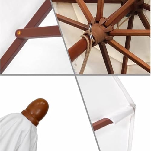 210/270Cm Outdoor Parasol Umbrella,Wood Garden Umbrella,Beach Umbrella Height-Adjustable,Patio Umbrella with 8 Ribs,Uv Protection,Market Table Umbrella with Ventilation,Black+White-9Ft/2.7M