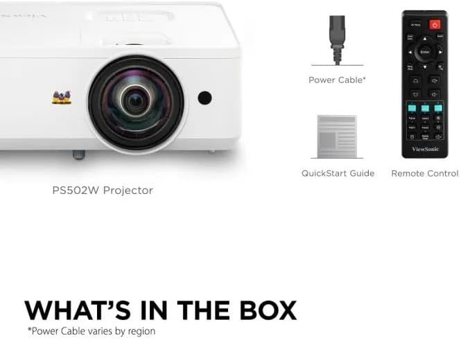 ViewSonic PS502W 4000 Lumens WXGA Short Throw Projector, High Brightness for Business and Education, Easy Widescreen Setup, Dual HDMI, and USB-A Connectivity Inputs