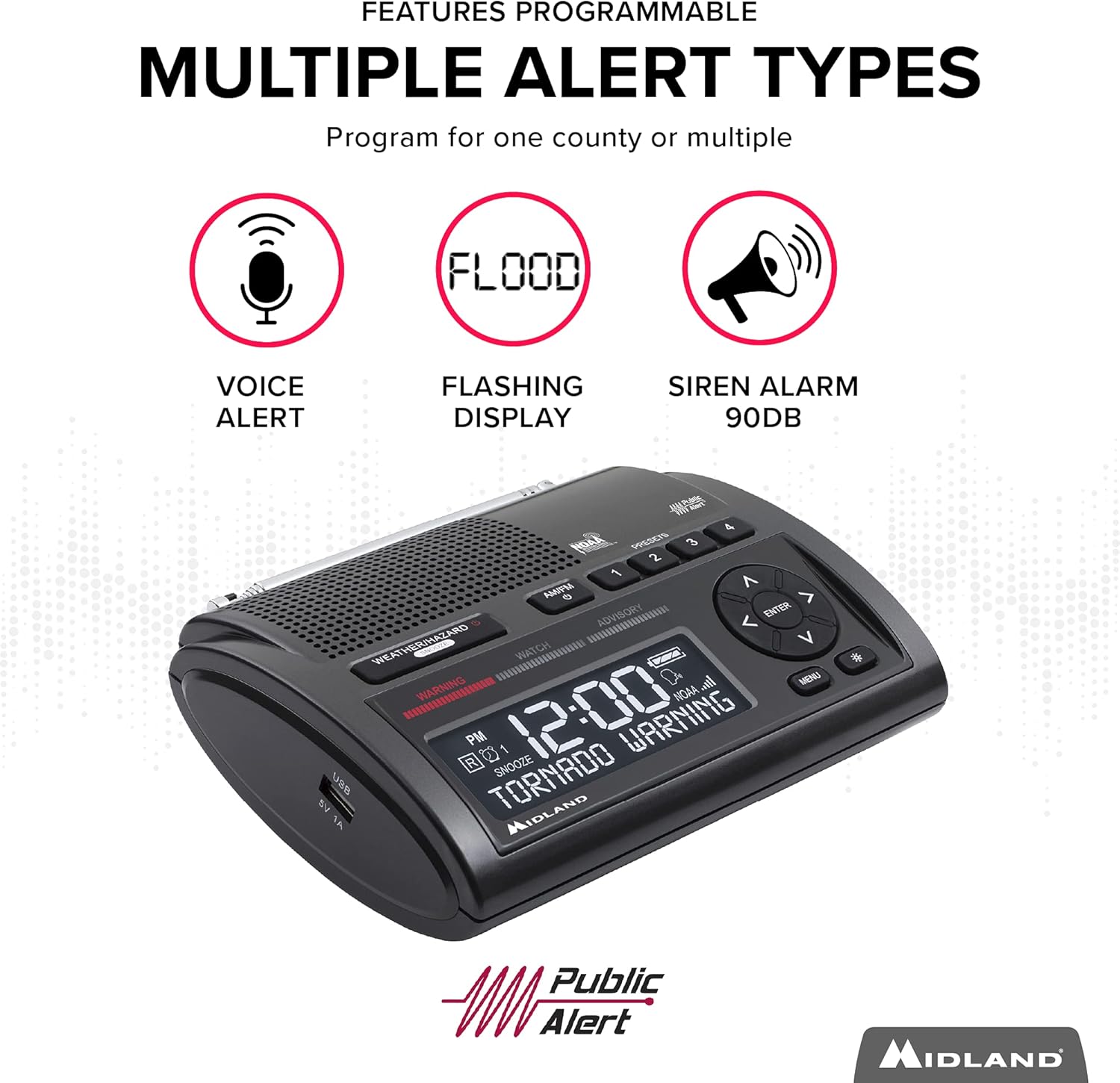Midland Deluxe Home and Travel Emergency Radio - NOAA Weather Alert Scanner, Flashlight, Alarm Clock and AM/FM