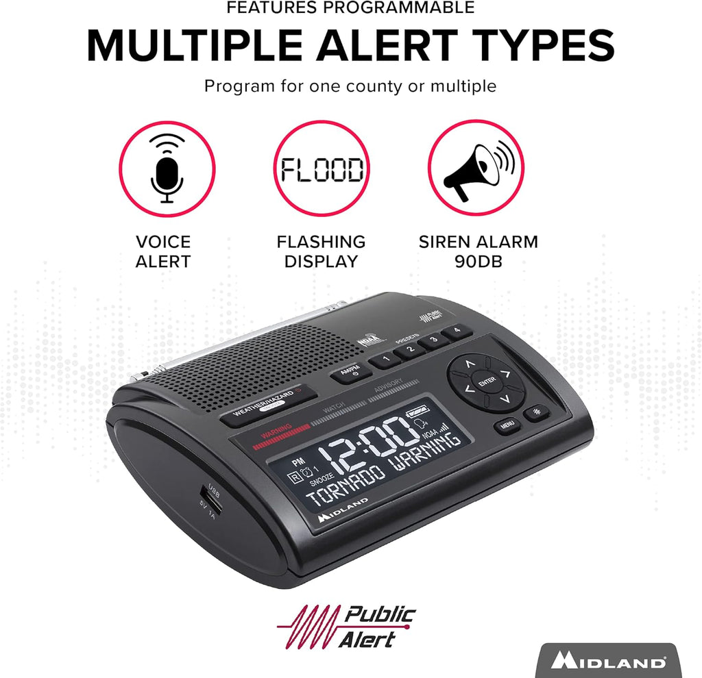 Midland Deluxe Home and Travel Emergency Radio - NOAA Weather Alert Scanner, Flashlight, Alarm Clock and AM/FM