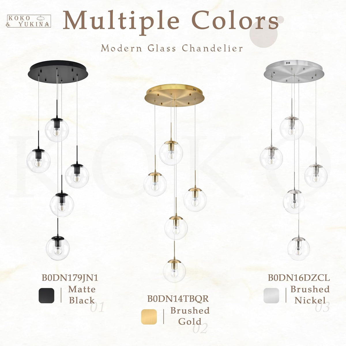 KoKo&Yukina 5-Light Black Clear Globe Glass Chandelier Globe Glass Pendant Light Adjustable Length Pendant Lights Modern High Ceiling Lights Fixtures for Foyer Staircase Entryway (Bulb & Remote Incl)