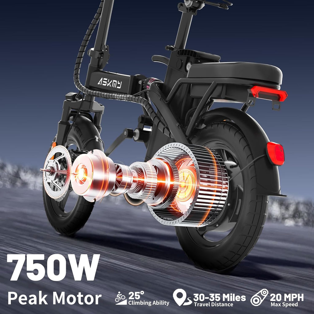 Foldable Electric Bike for Adults and Teens, 740W Peak Motor Ebike with 48V 10AH/20AH Removable Battery, 30-60 Miles PAS Range, 14" Folding Mini E-Bike, 20MPH Electric Bicycle for Daily Commuting