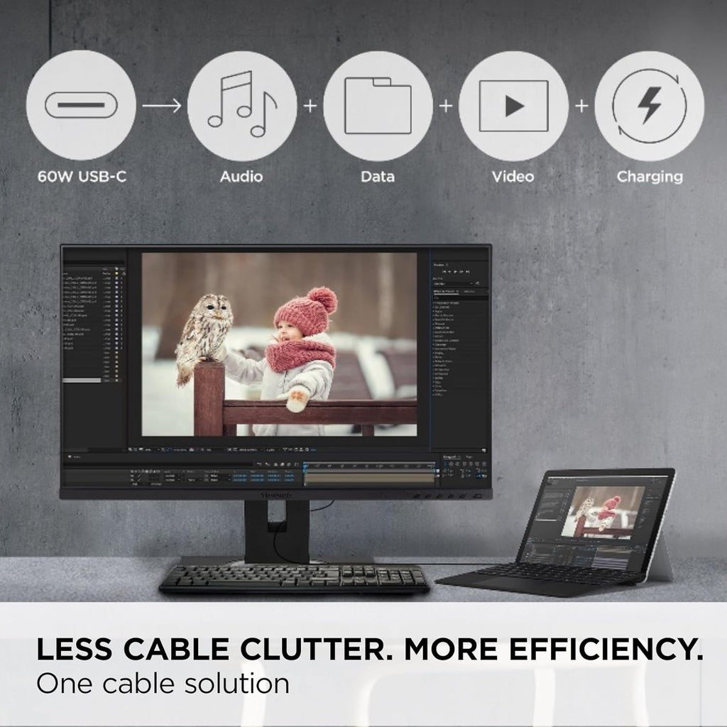 ViewSonic VG275 27 Inch IPS 1080p Monitor Designed for Surface w/Advanced Ergonomics, 60W USB C, HDMI, DP (Renewed)