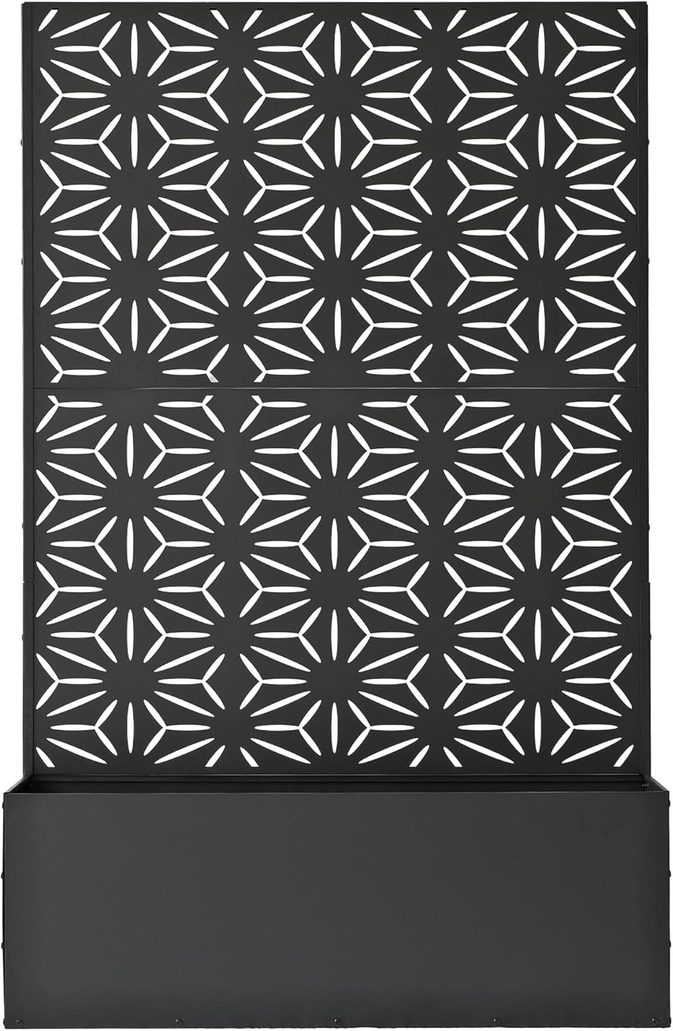 Oakland Living 6 ft. X 4 ft. Black Freestanding Metal Privacy Screen Room Divider with Flower Box