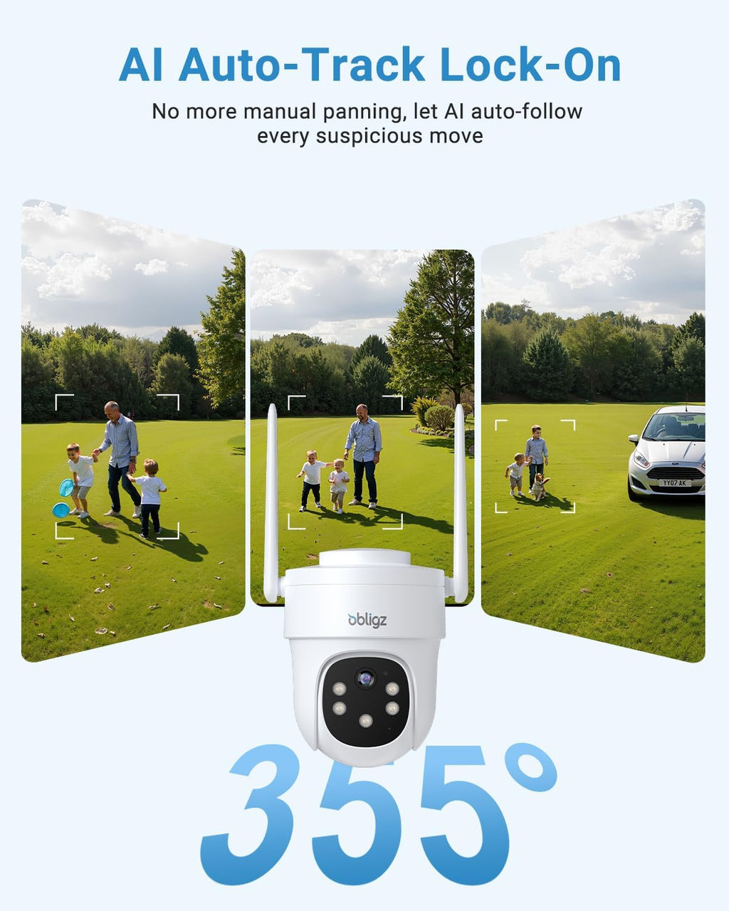 Solar Camera Security Outdoor - AOV 24/7 Recording Security Cameras Wireless Outdoor with 360° View, Human Auto Tracking, 2K Night Vision, Compatible with Alexa/Google Assistant (2 Pack)